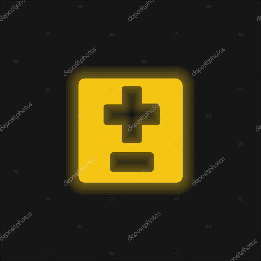 Add And Subtract Symbols yellow glowing neon icon