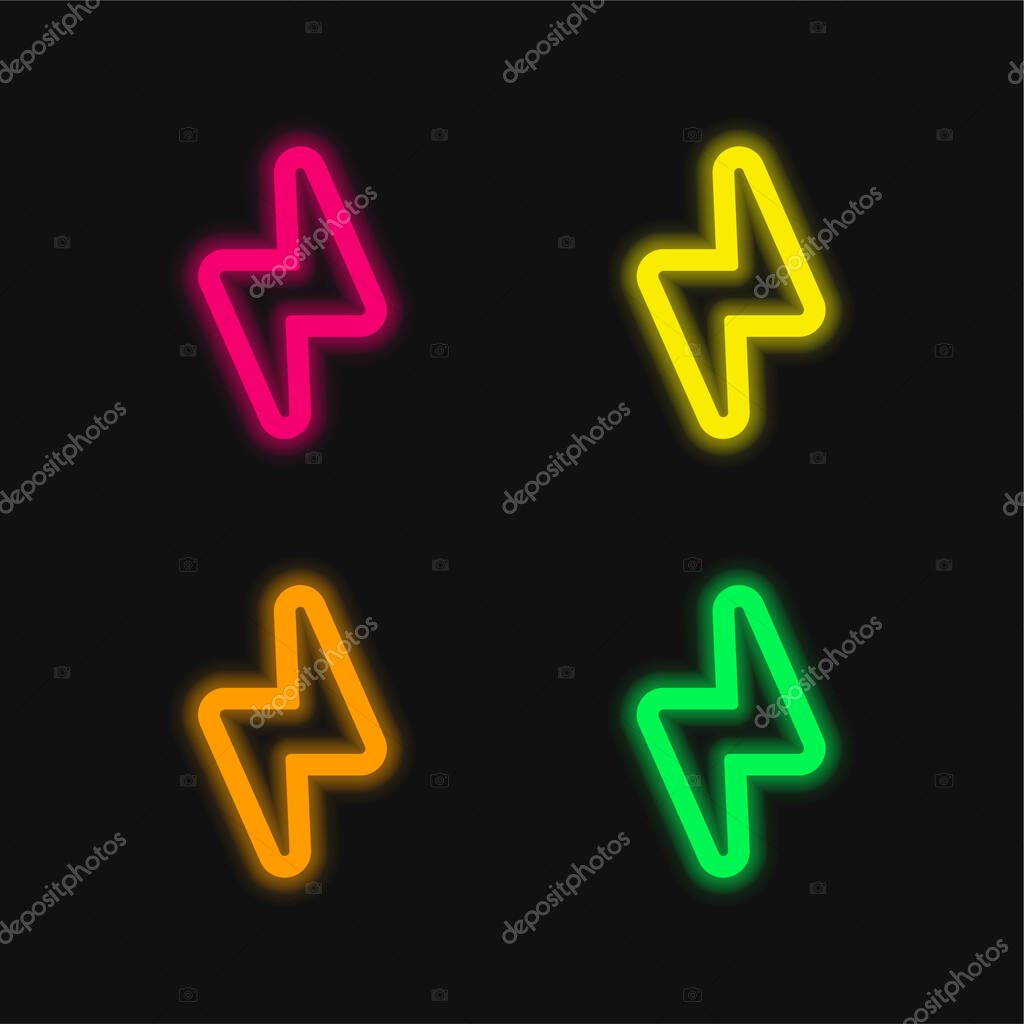 Bolt Outline four color glowing neon vector icon