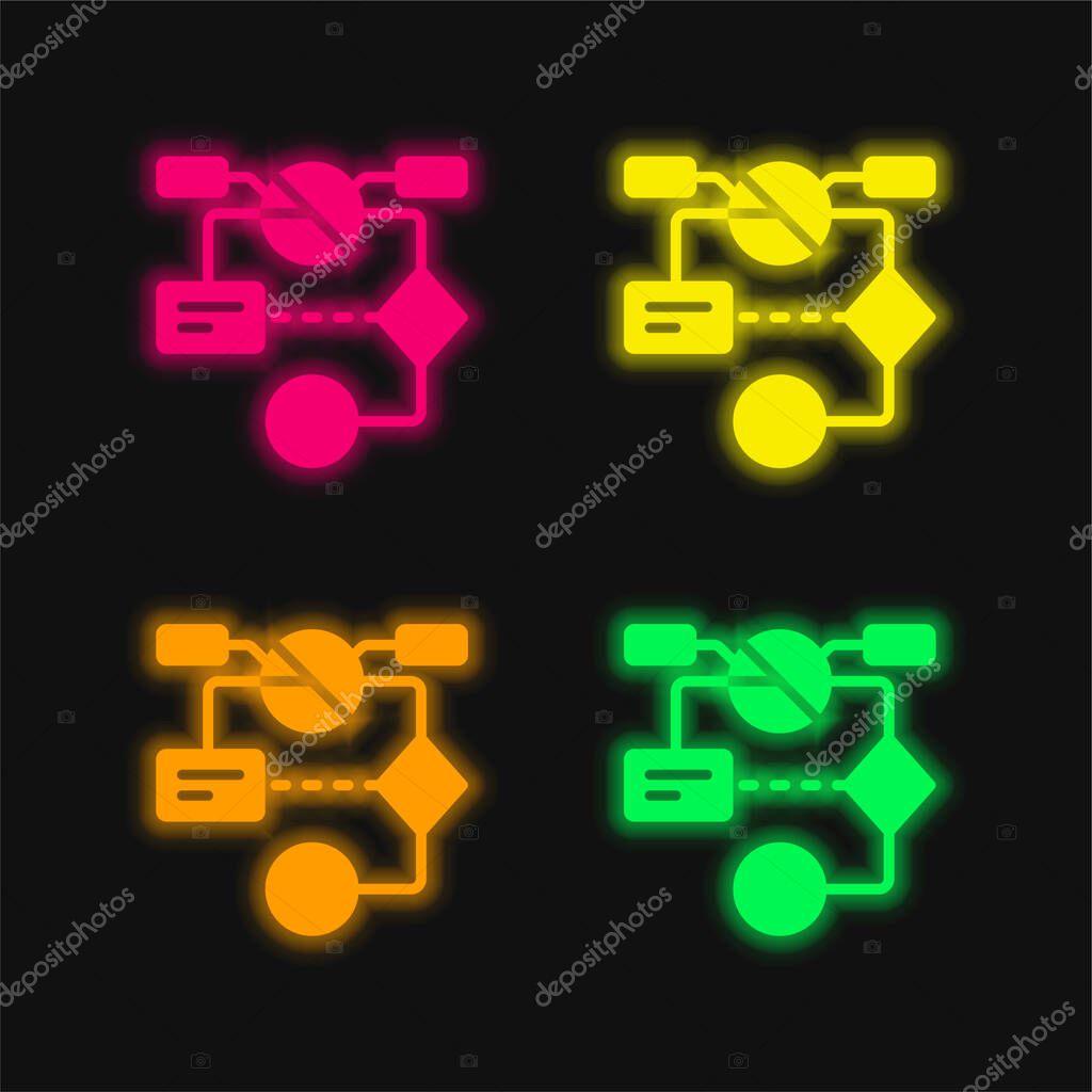 Algorithm four color glowing neon vector icon