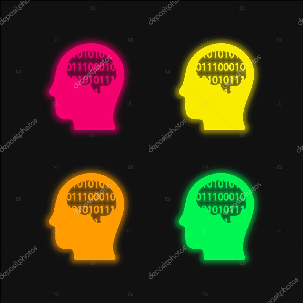 Binary Thinking four color glowing neon vector icon
