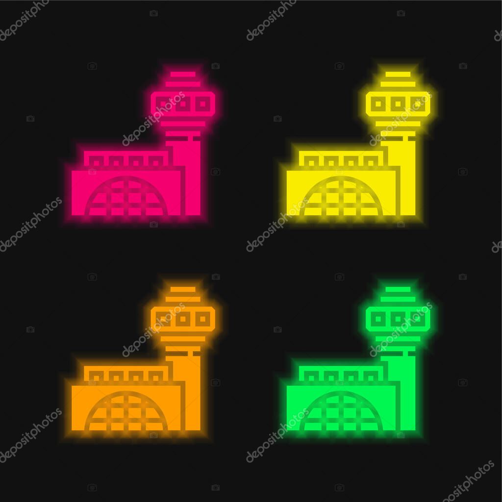 Airport four color glowing neon vector icon