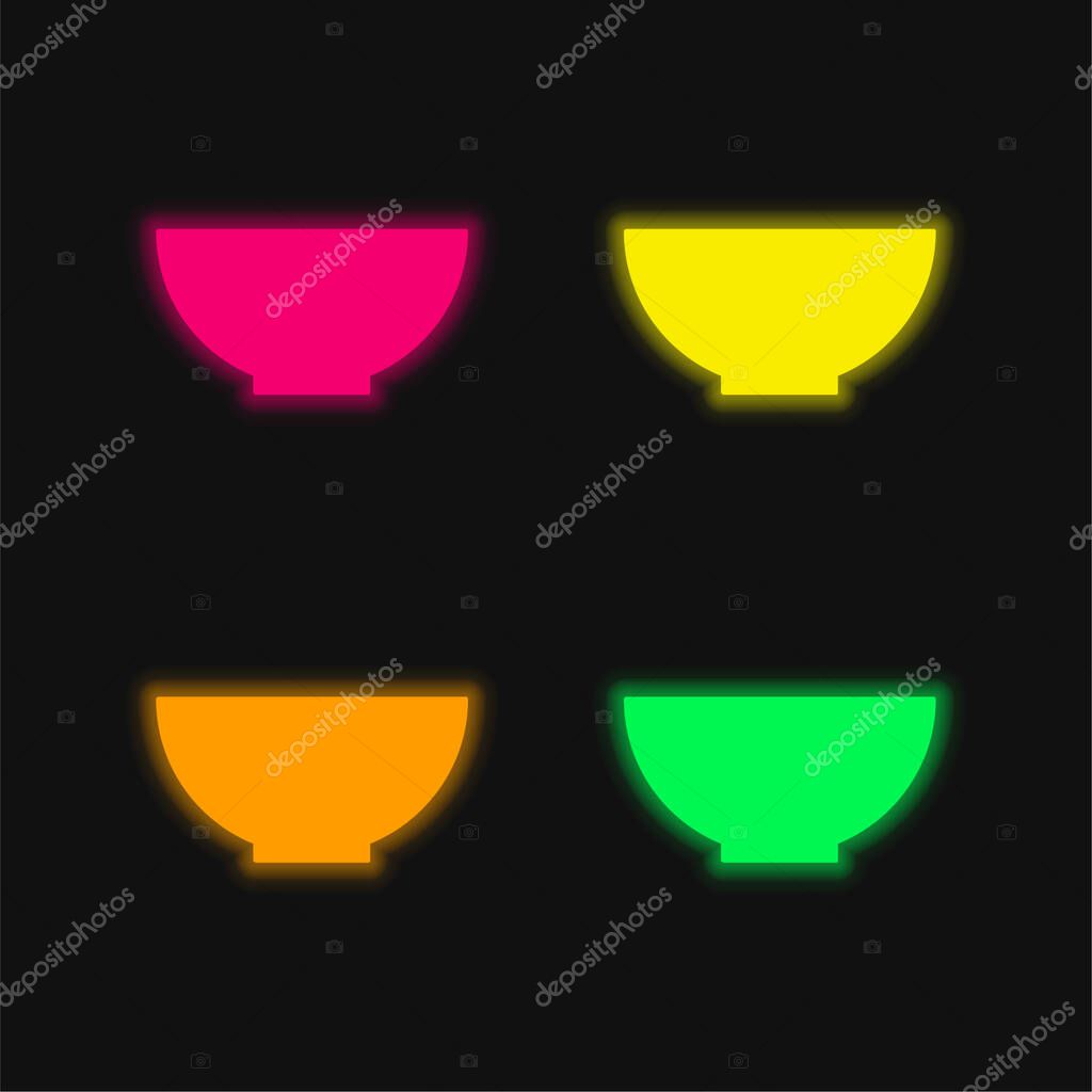 Bowl four color glowing neon vector icon