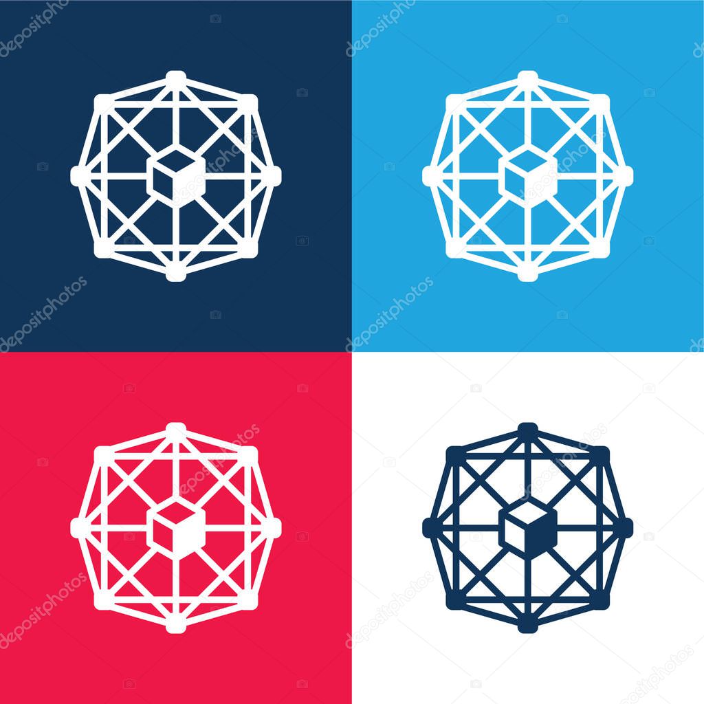 Blockchain blue and red four color minimal icon set