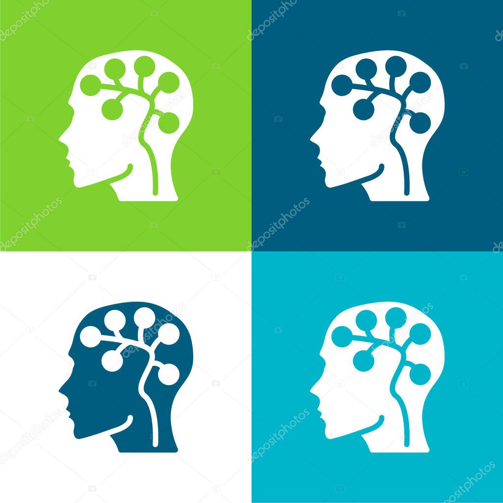 Brain Flat four color minimal icon set