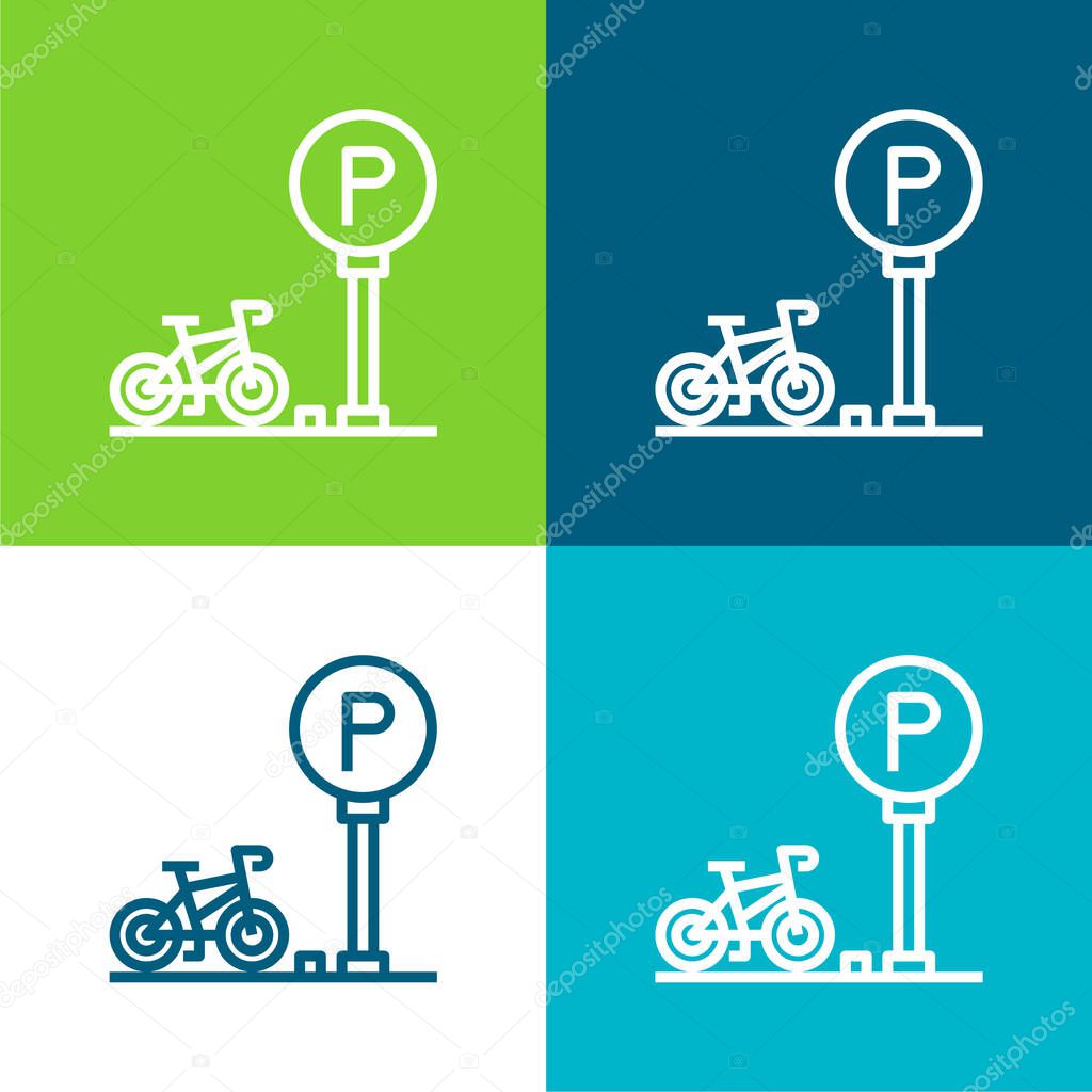 Bike Parking Flat four color minimal icon set