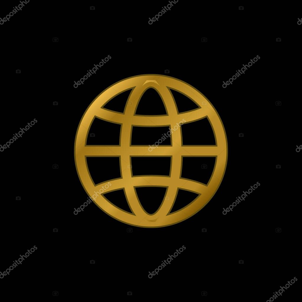 Big Globe gold plated metalic icon or logo vector