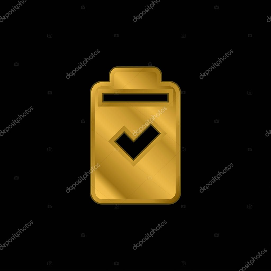 Battery gold plated metalic icon or logo vector