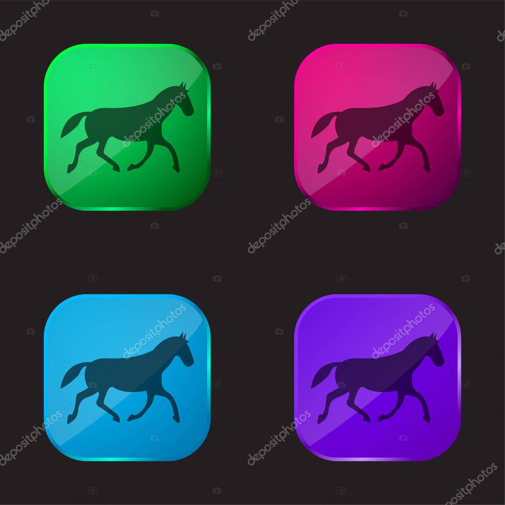 Black Race Horse Walking Pose four color glass button icon