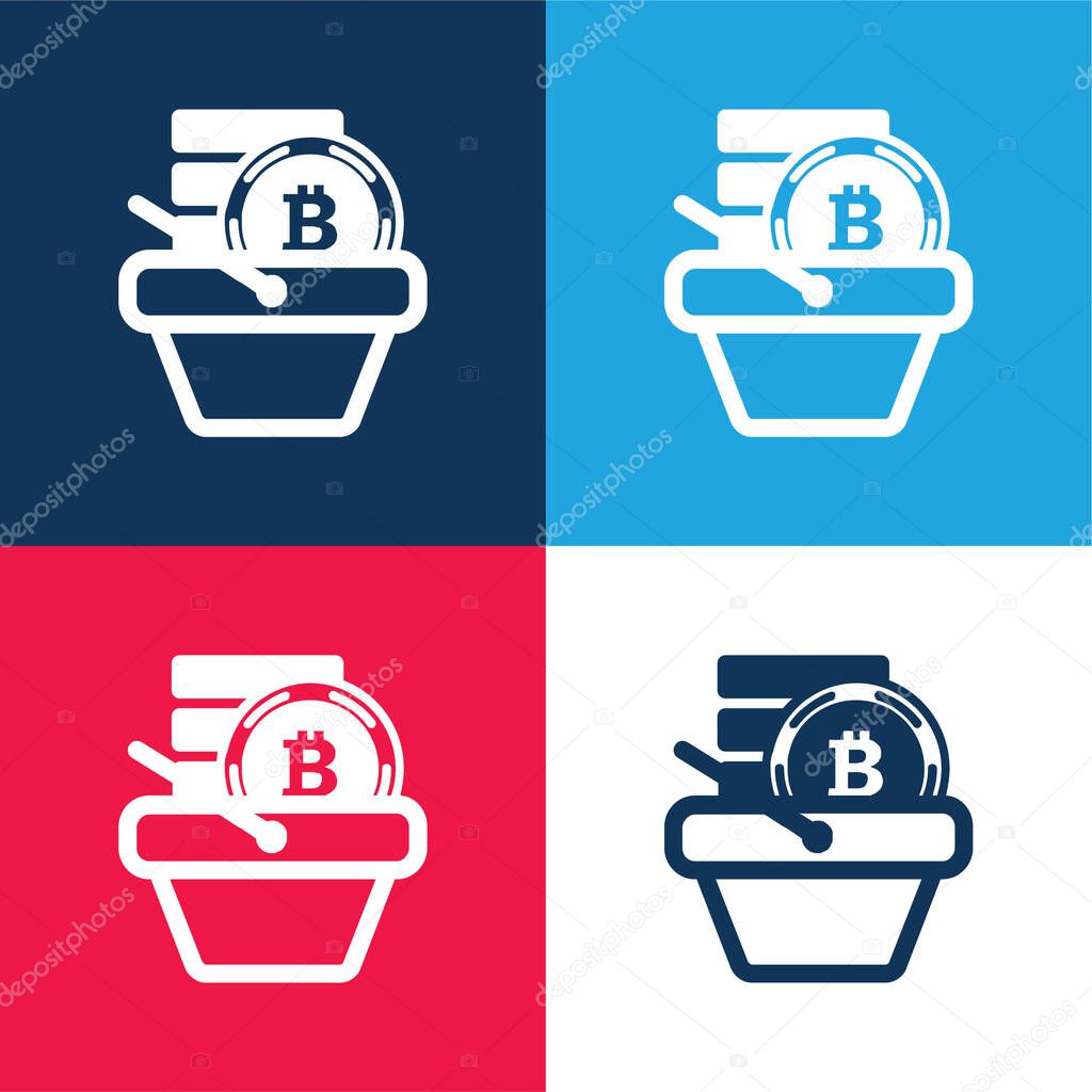 Bitcoin Shop blue and red four color minimal icon set