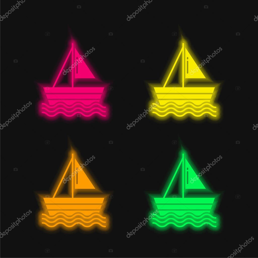 Boat four color glowing neon vector icon