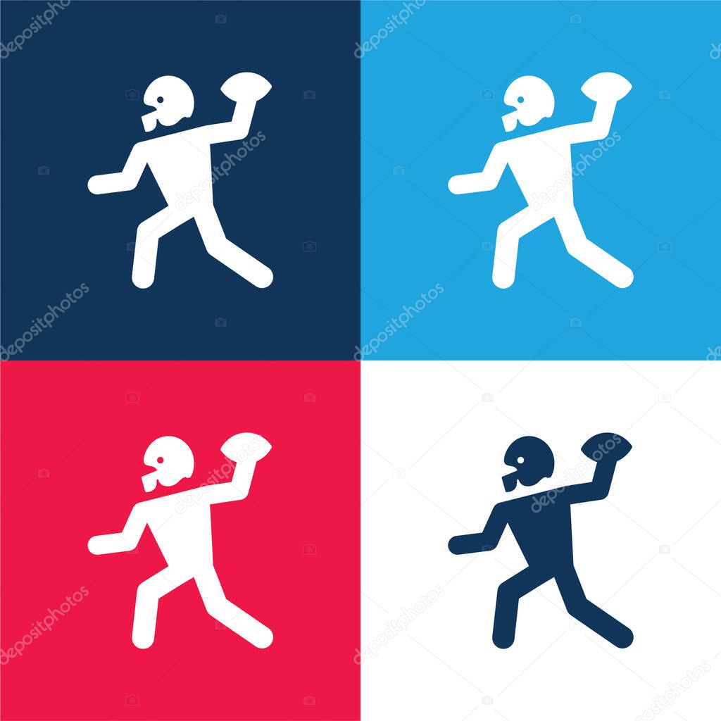American Football Player Playing Throwing The Ball In His Hand blue and red four color minimal icon set