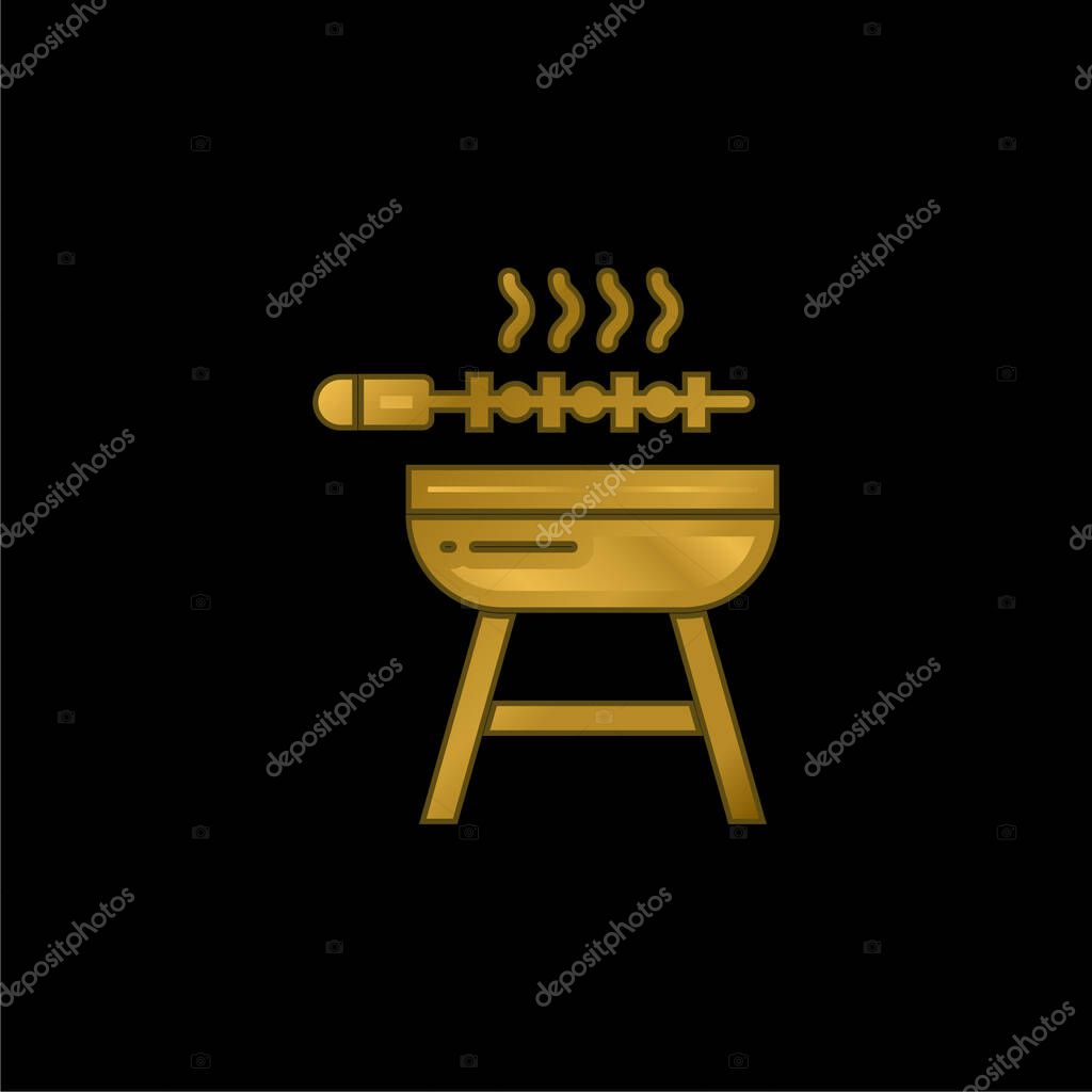 Barbeque gold plated metalic icon or logo vector