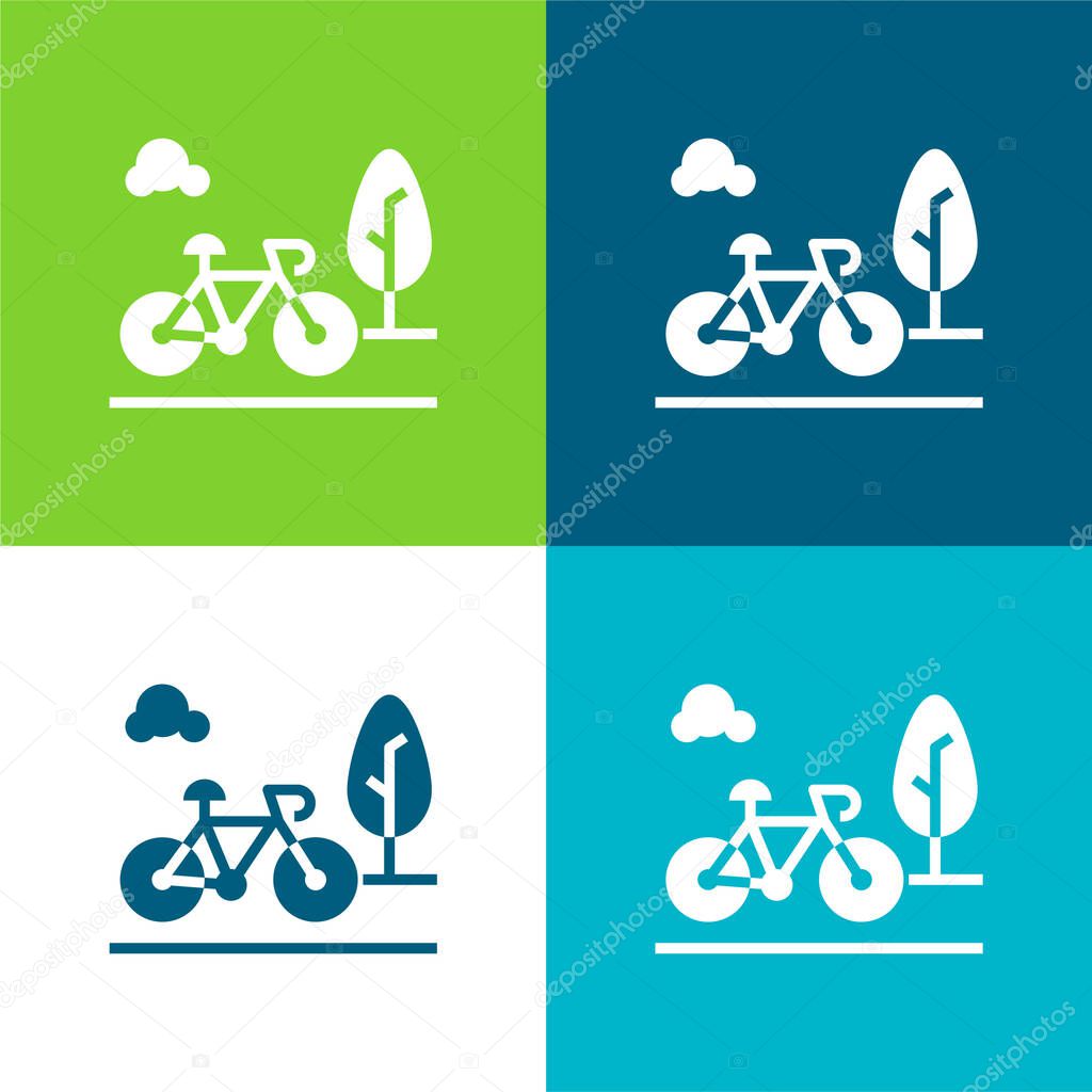 Bicycle Flat four color minimal icon set