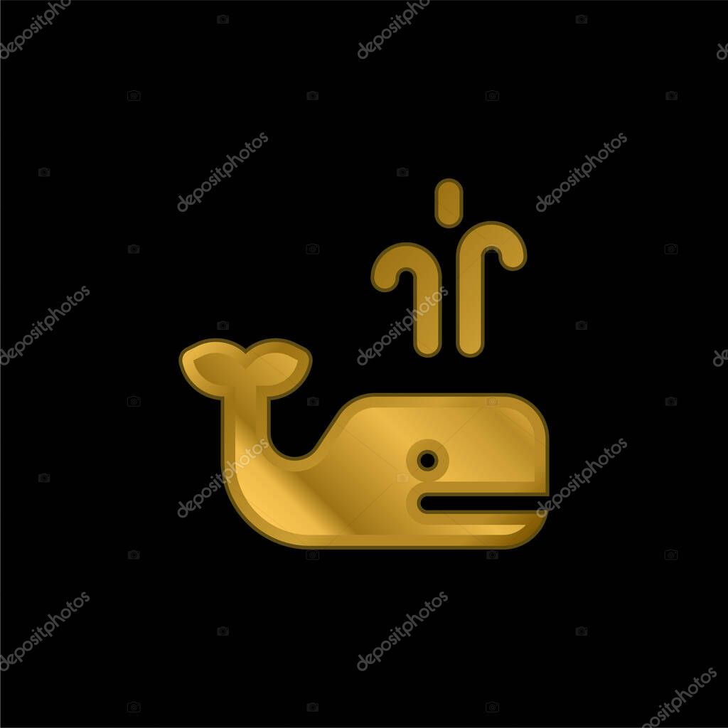 Blue Whale gold plated metalic icon or logo vector