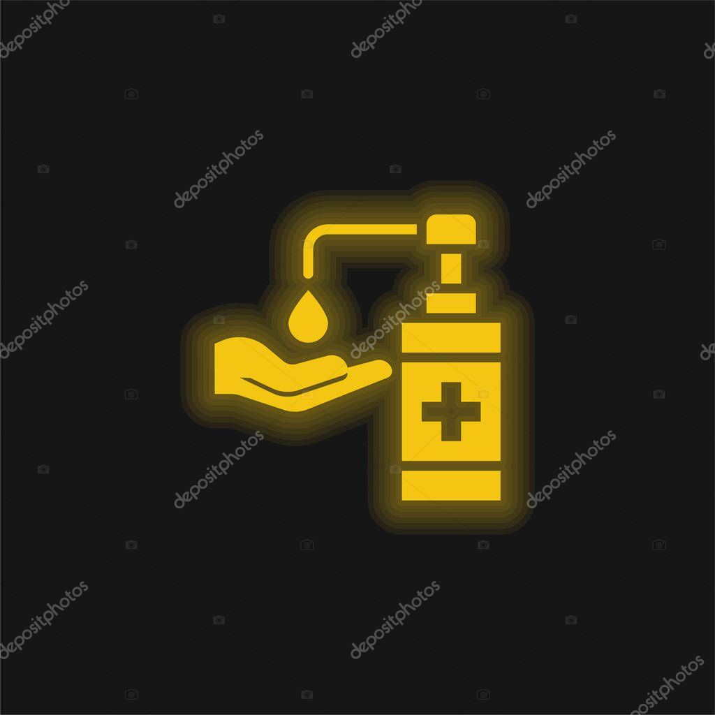 Antibacterial Gel yellow glowing neon icon