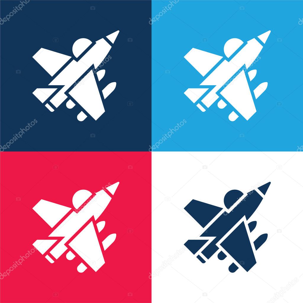 Aircraft blue and red four color minimal icon set
