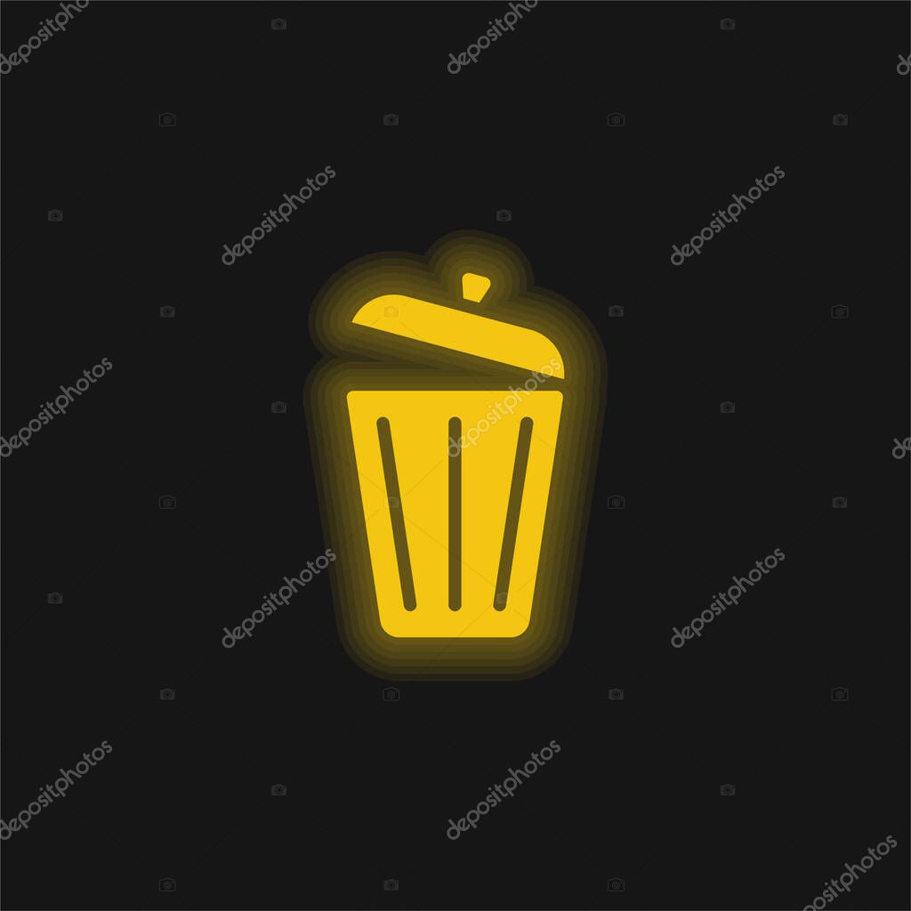 Bin yellow glowing neon icon