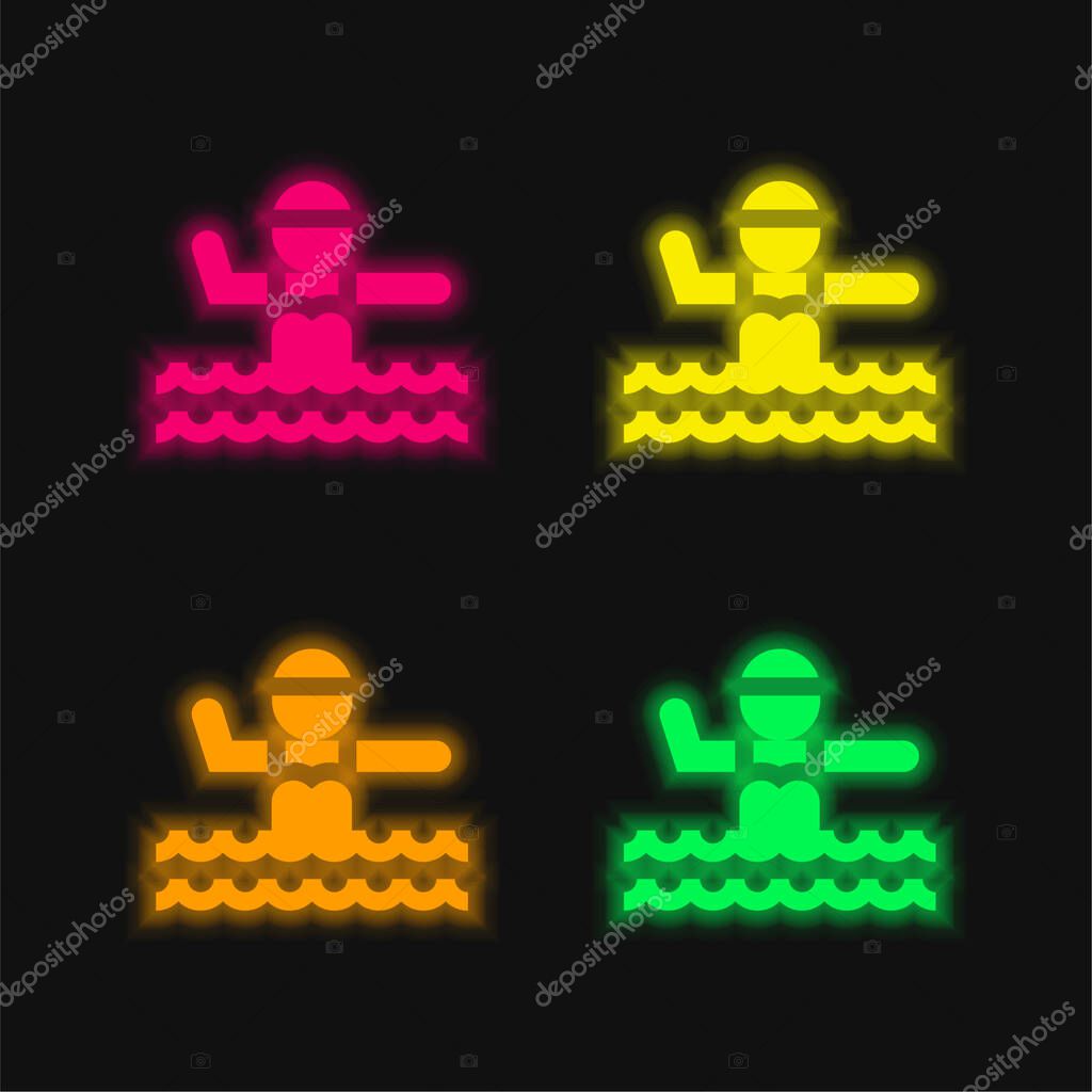 Aquagym four color glowing neon vector icon