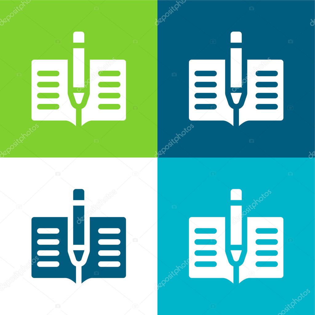 Book Flat four color minimal icon set