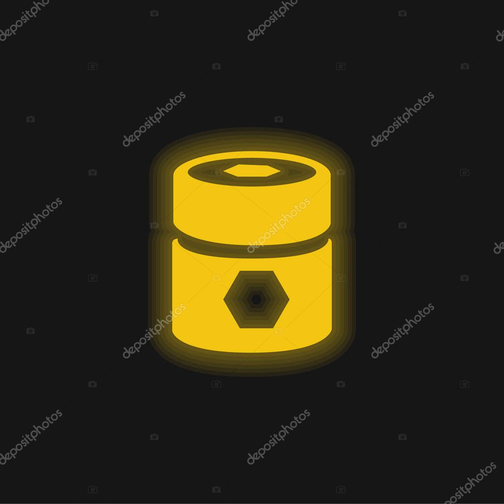 Barrel With Pentagons yellow glowing neon icon