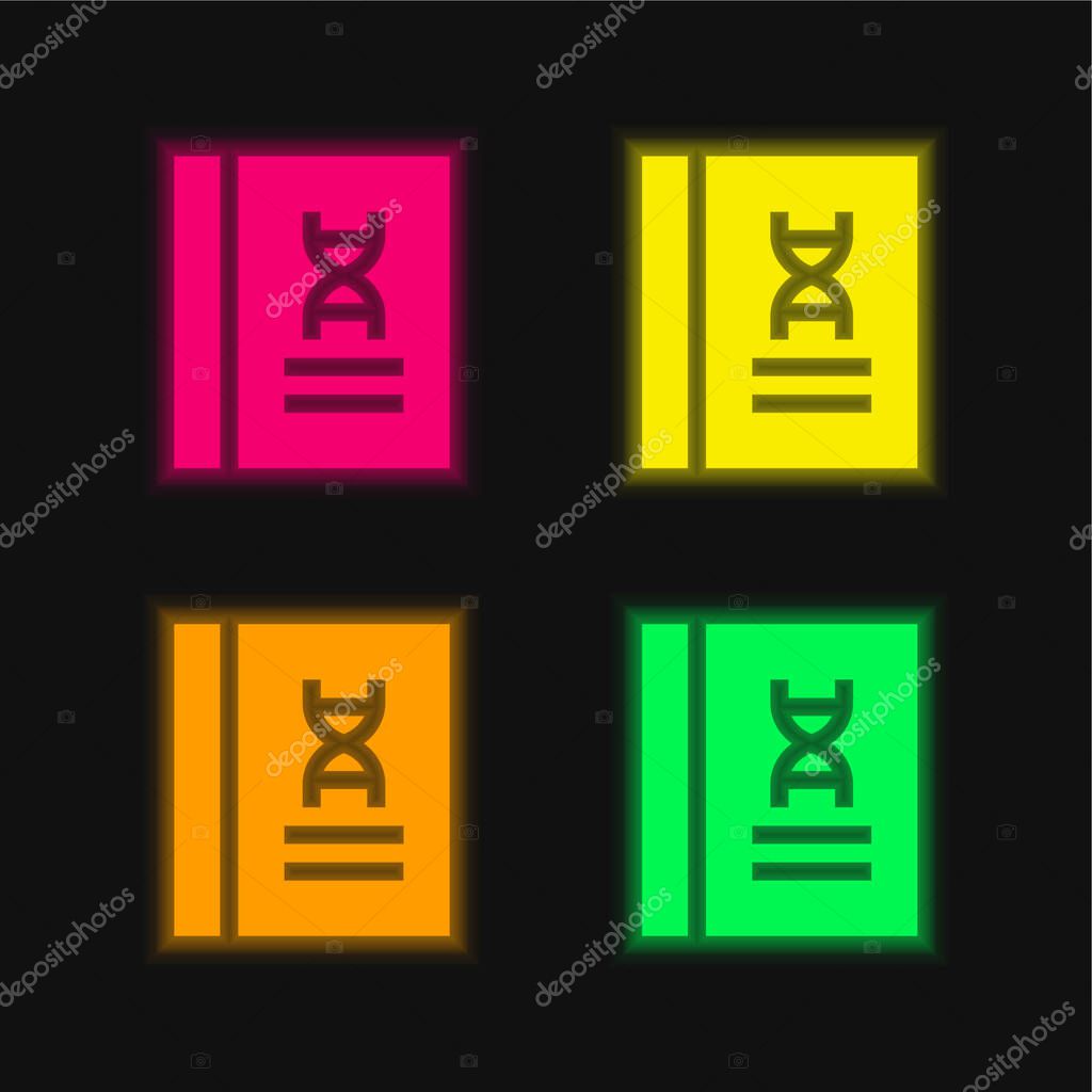 Book four color glowing neon vector icon