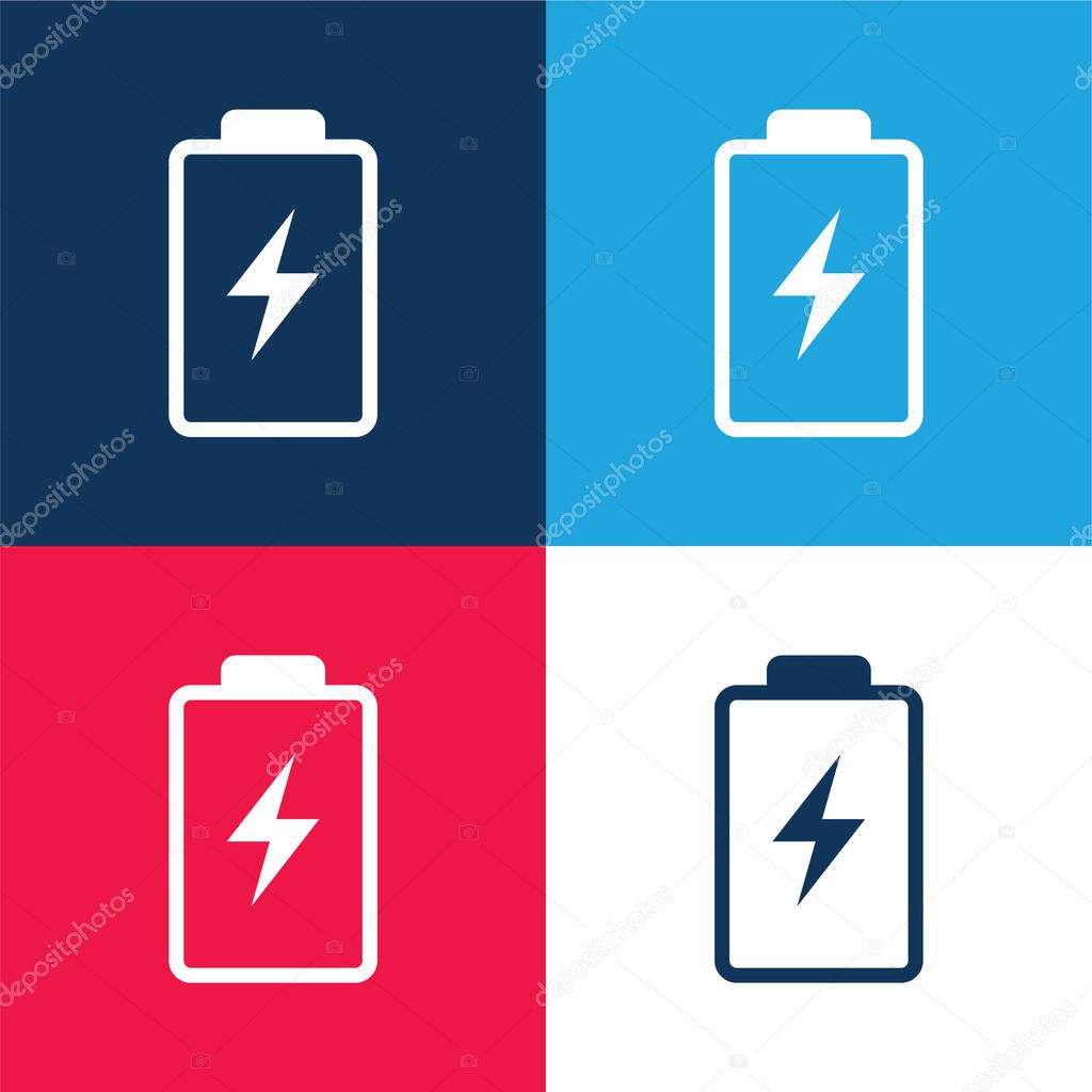 Battery With A Bolt Symbol blue and red four color minimal icon set