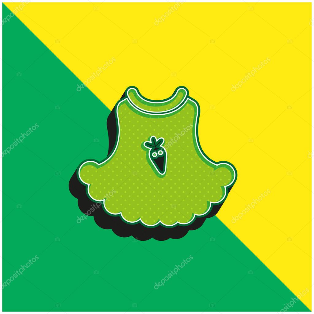 Baby Dress With A Strawberry Cartoon Illustration Green and yellow modern 3d vector icon logo