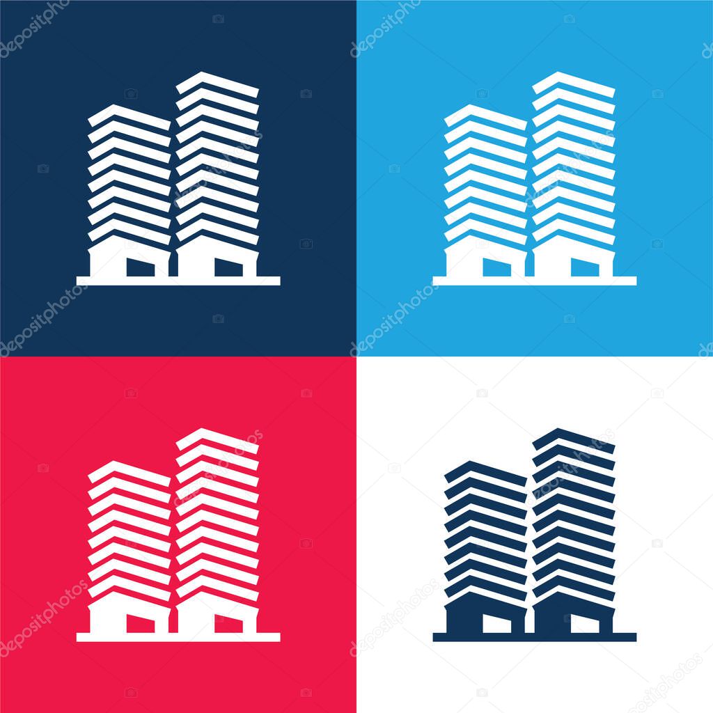 Apartments blue and red four color minimal icon set