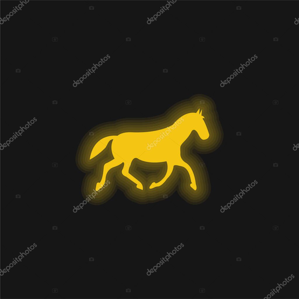 Black Race Horse Walking Pose yellow glowing neon icon