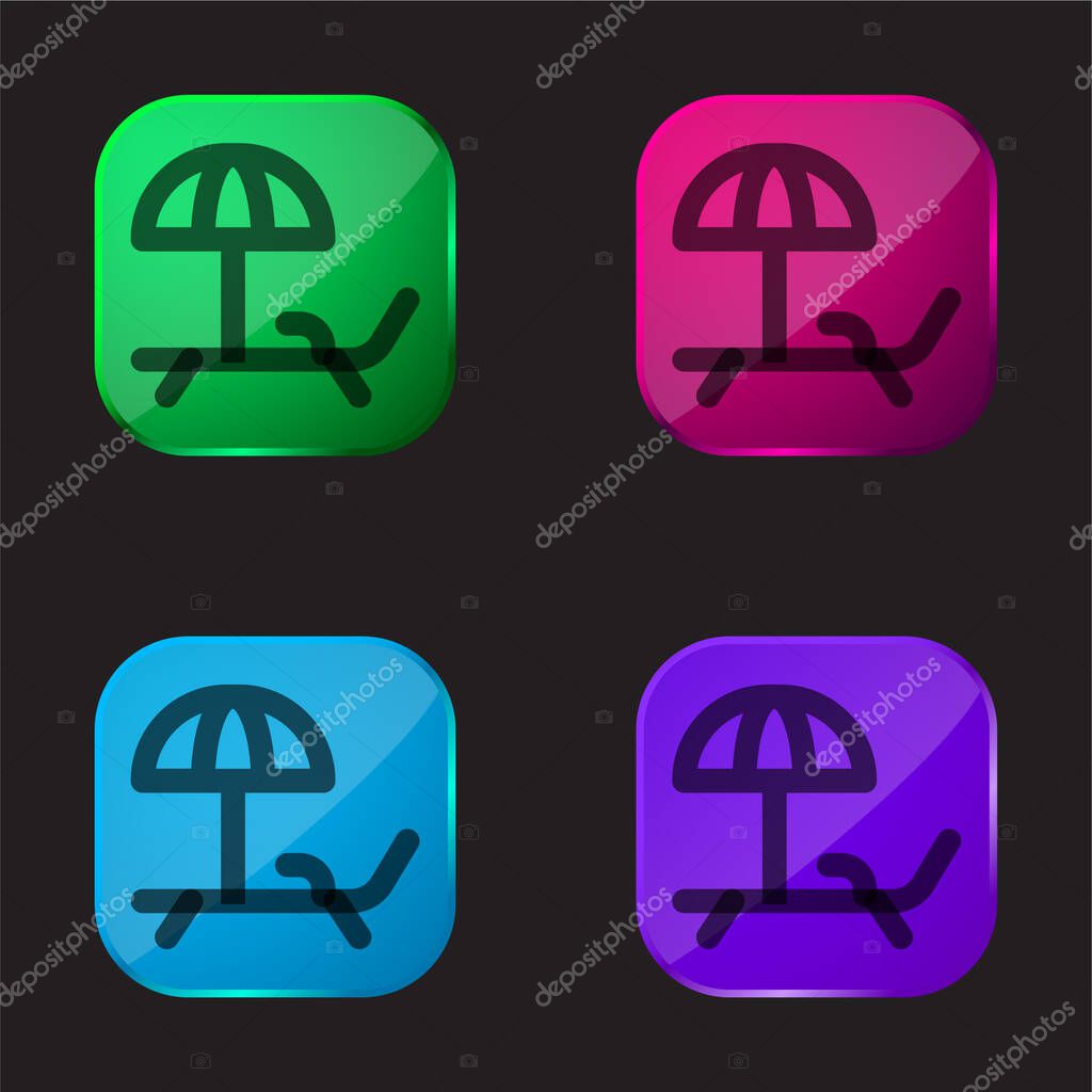 Beach Chair four color glass button icon