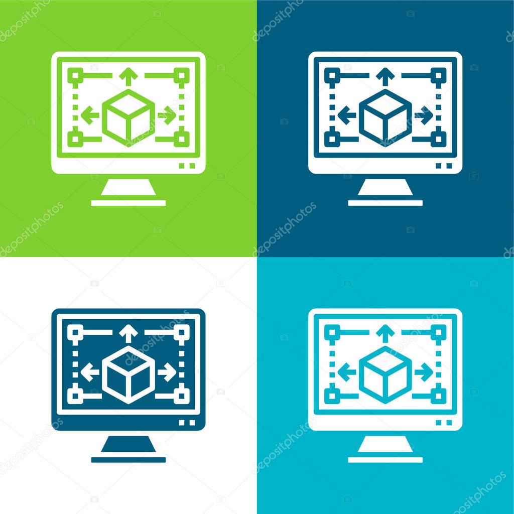 3d Modeling Flat four color minimal icon set