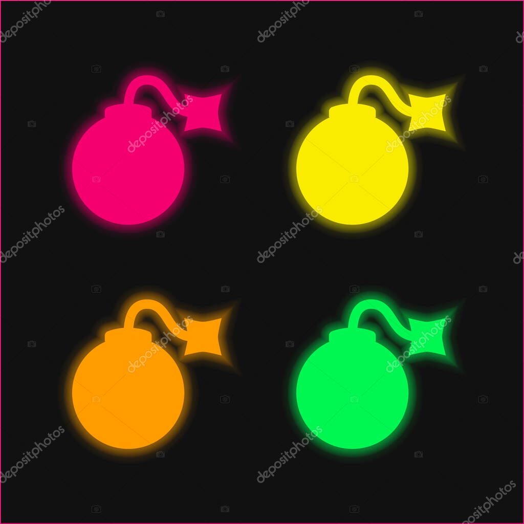 Bomb four color glowing neon vector icon
