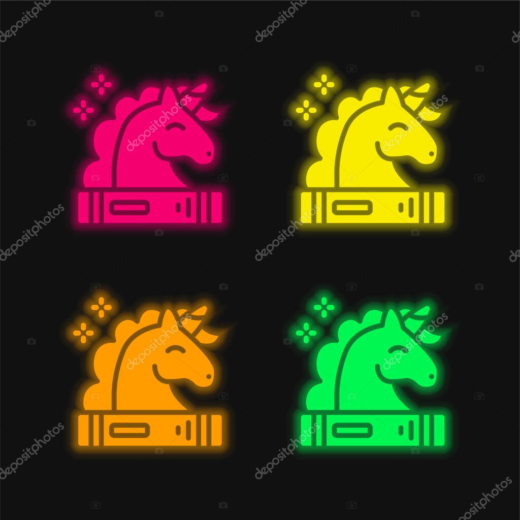 Book four color glowing neon vector icon
