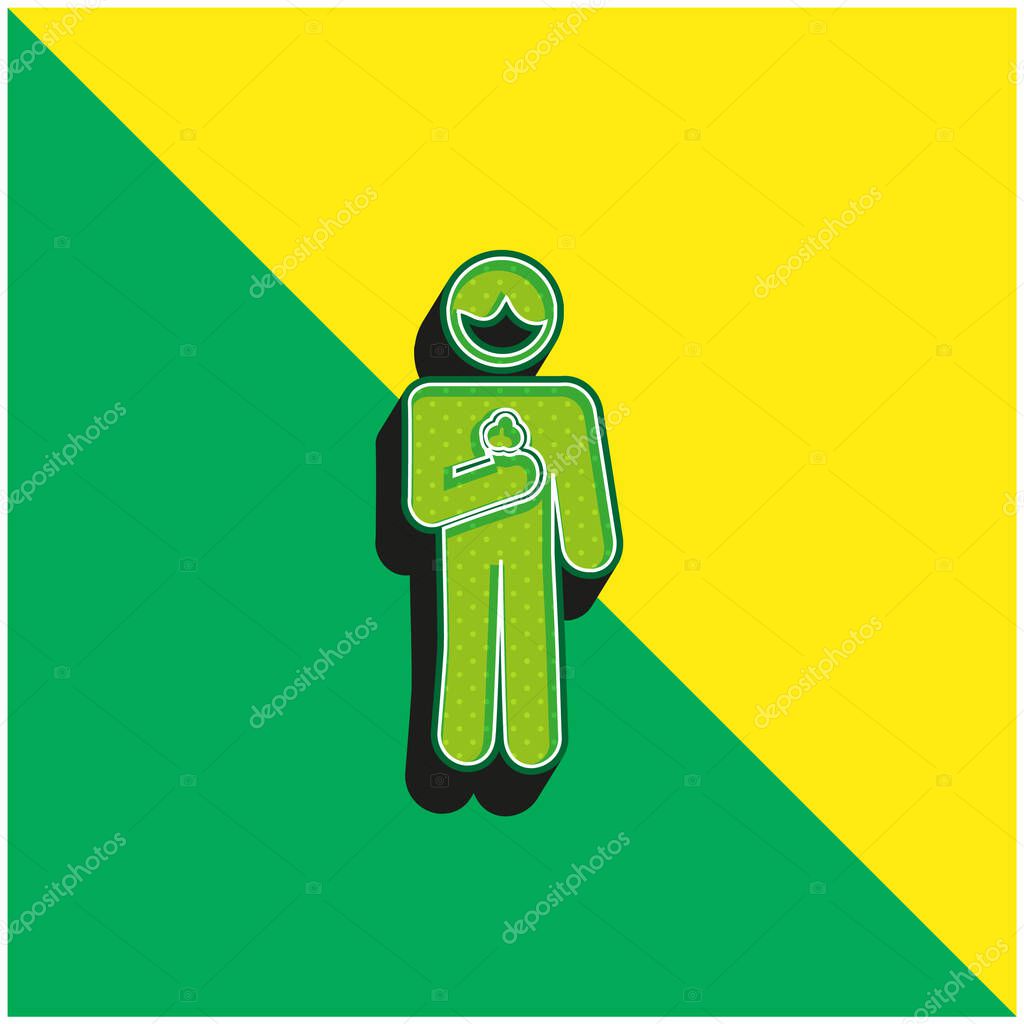 Boy With Ice Cream Cone In Green and yellow modern 3d vector icon logo