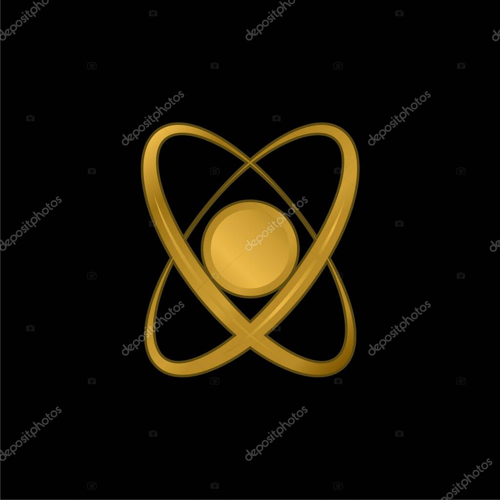 Atom Shape gold plated metalic icon or logo vector