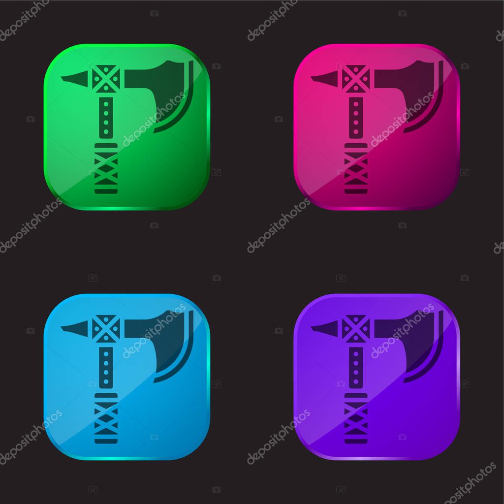 Axe four color glass button icon