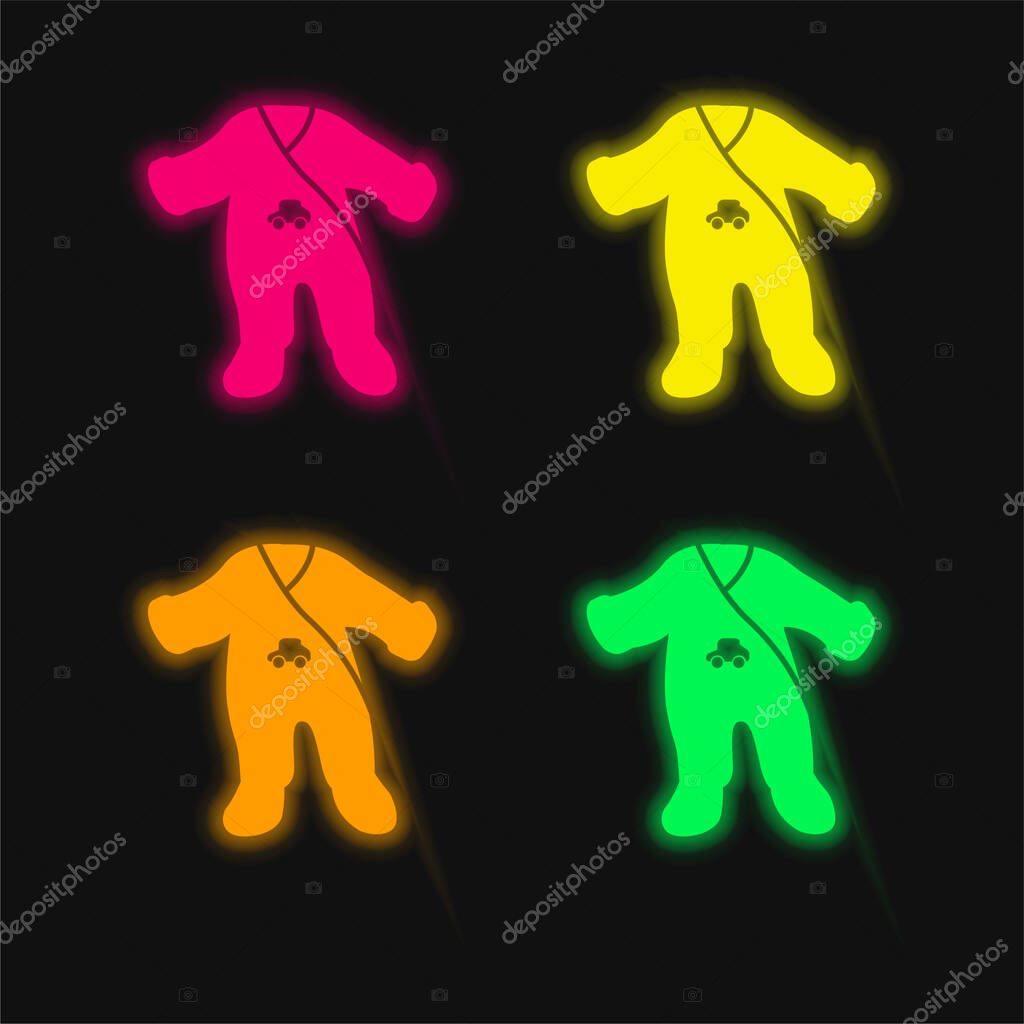 Baby Bubbler Wrap four color glowing neon vector icon