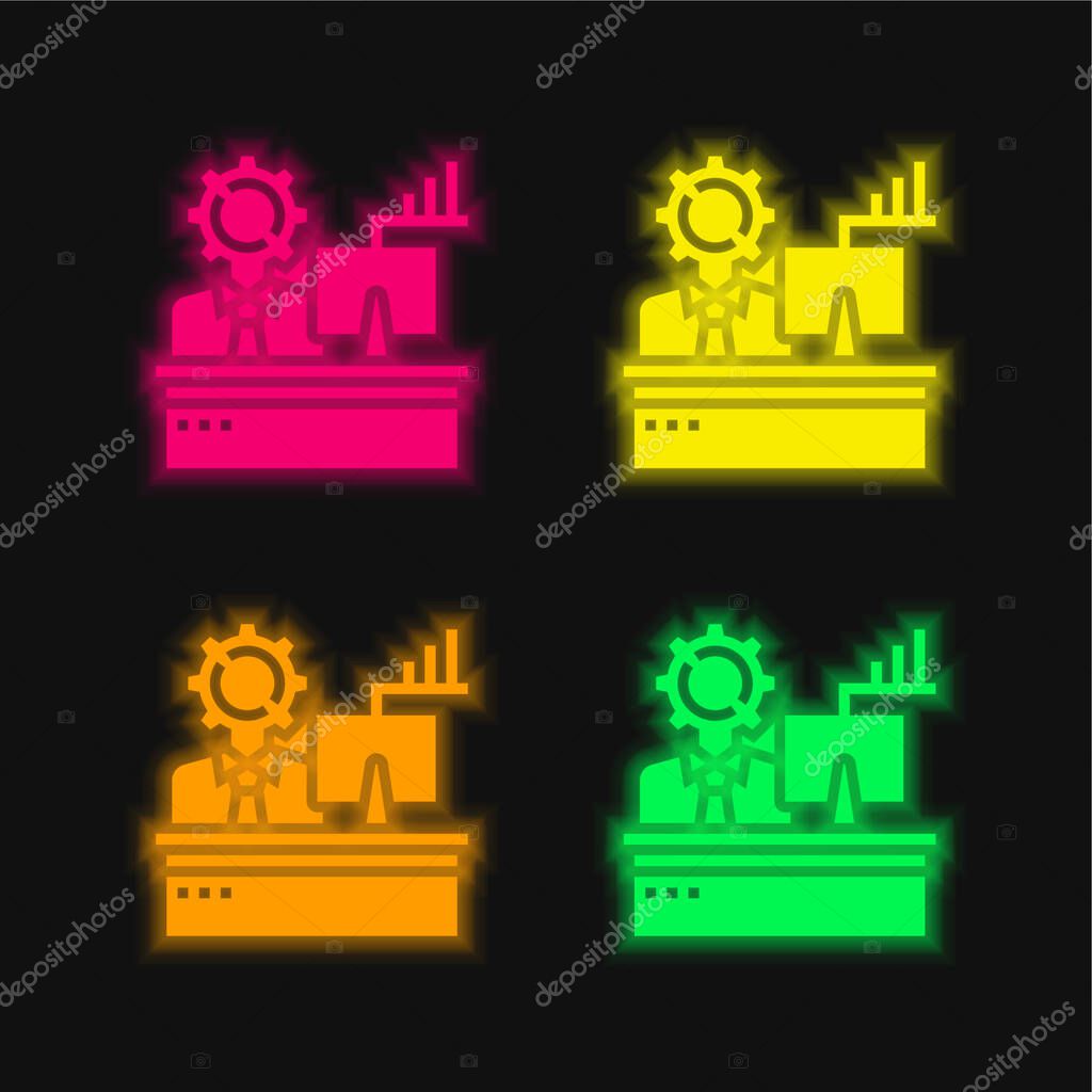 Analysis four color glowing neon vector icon