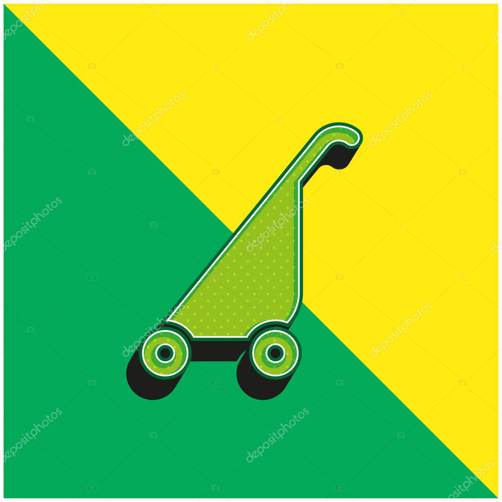Baby Stroller Green and yellow modern 3d vector icon logo