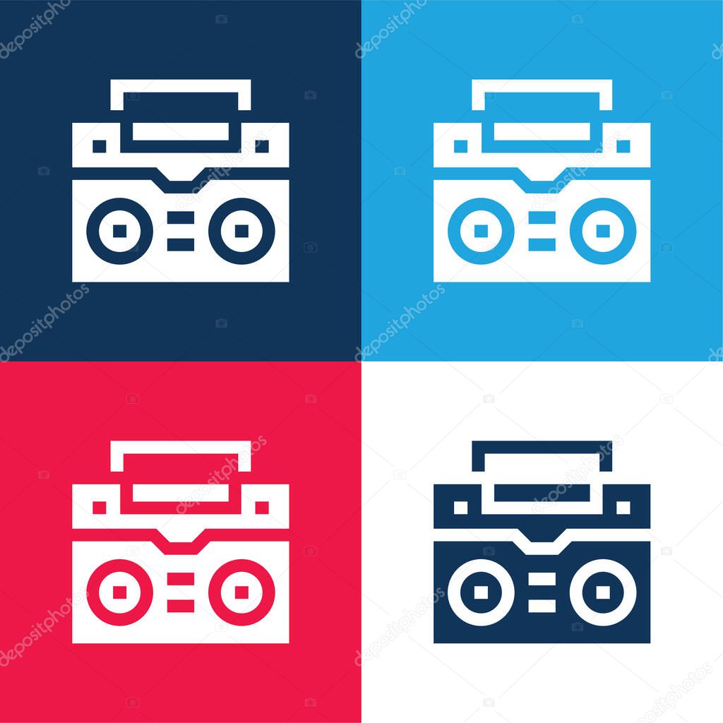 Boombox blue and red four color minimal icon set