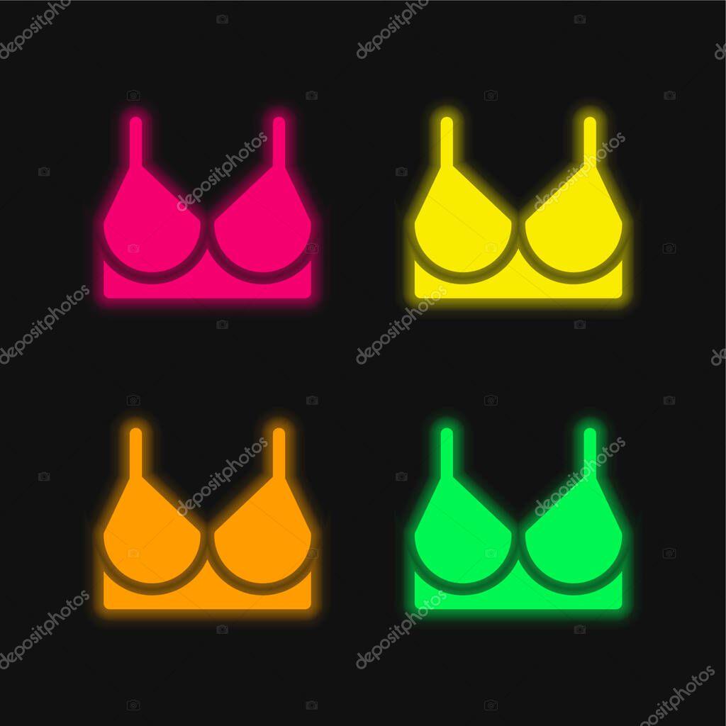 Bra four color glowing neon vector icon
