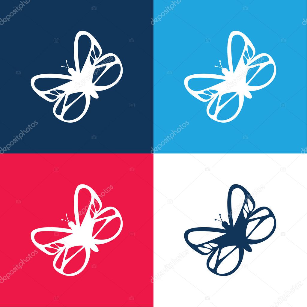 Beautiful Butterfly blue and red four color minimal icon set