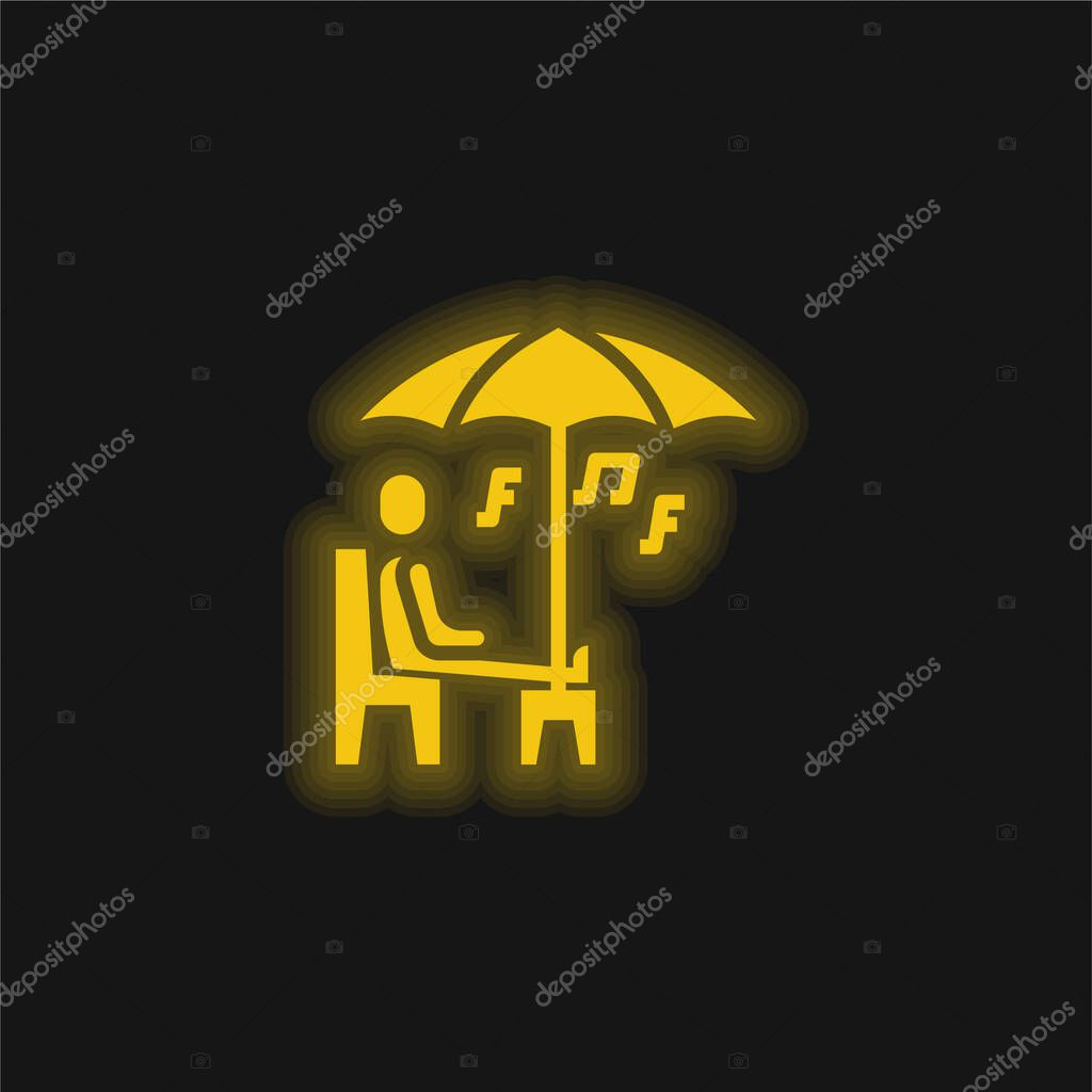 Bench yellow glowing neon icon