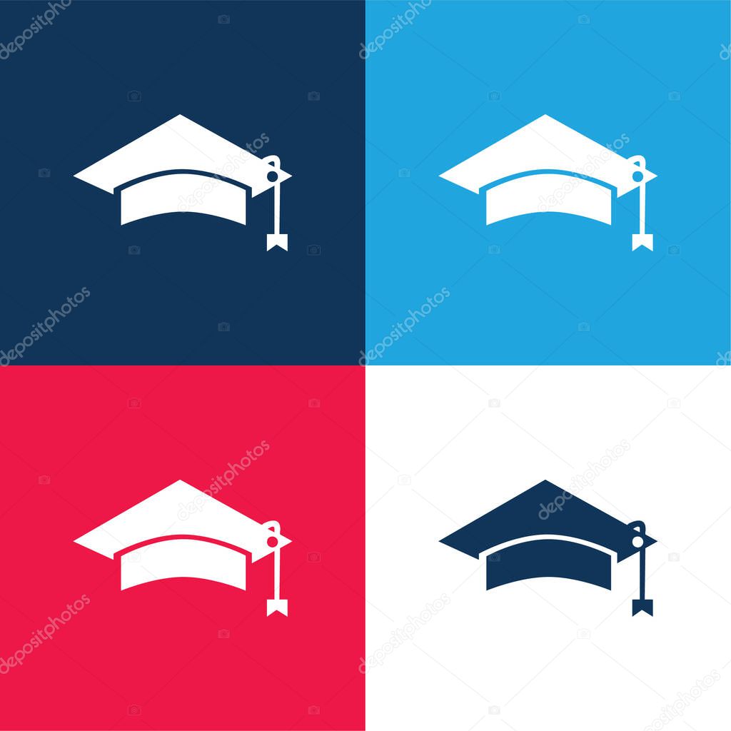 Black Graduation Cap Tool Of University Student For Head blue and red four color minimal icon set