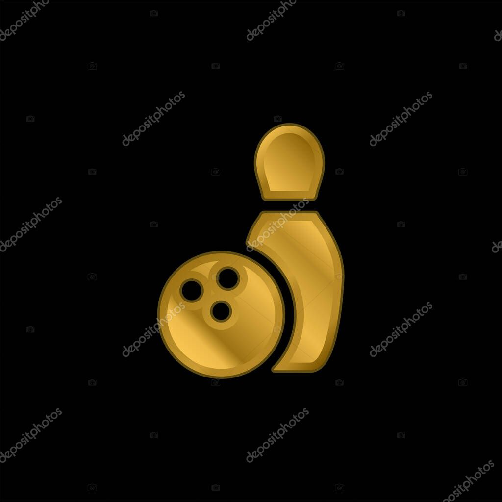 Bowling gold plated metalic icon or logo vector