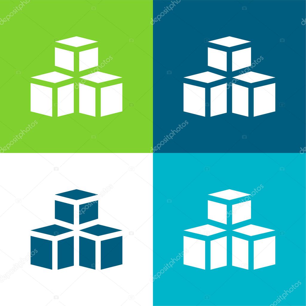 3d Model Flat four color minimal icon set