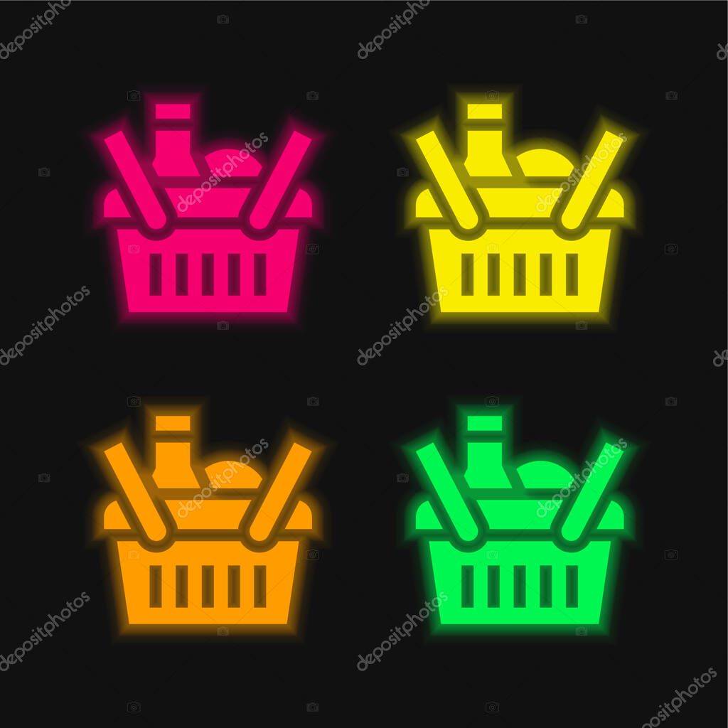 Basket four color glowing neon vector icon