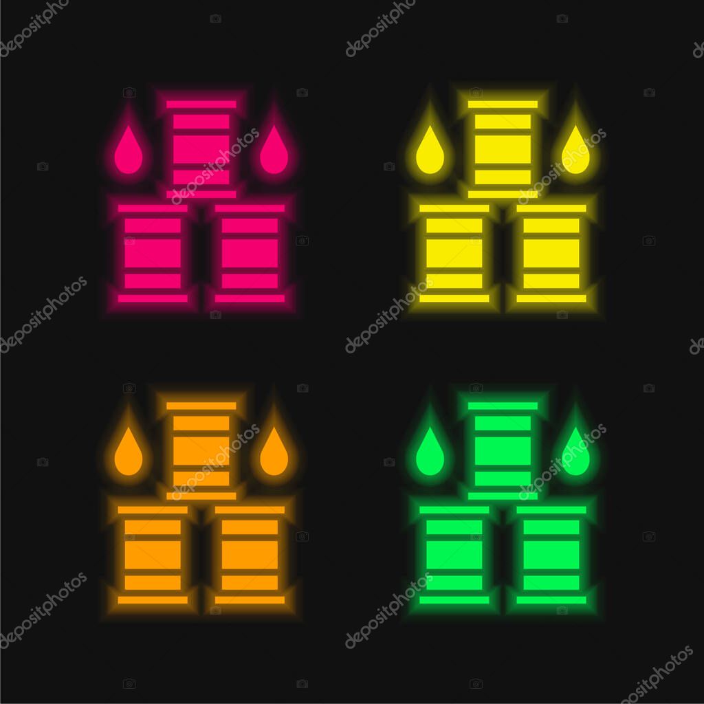 Barrel four color glowing neon vector icon