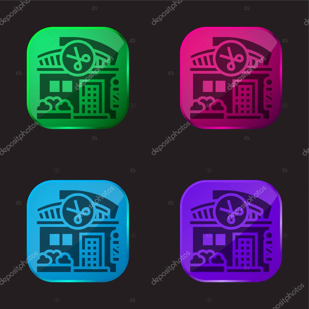 Barber Shop four color glass button icon