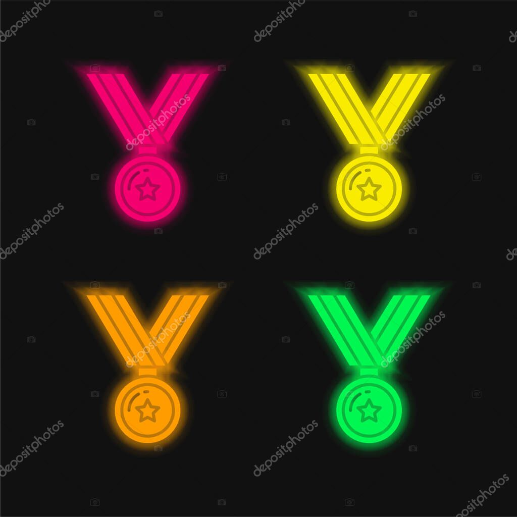 Award four color glowing neon vector icon
